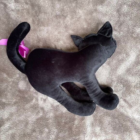Vintage Black Cat Plush Purple Eyes Ears Pillow Stuffed Toy 1990s Halloween - Picture 13 of 16